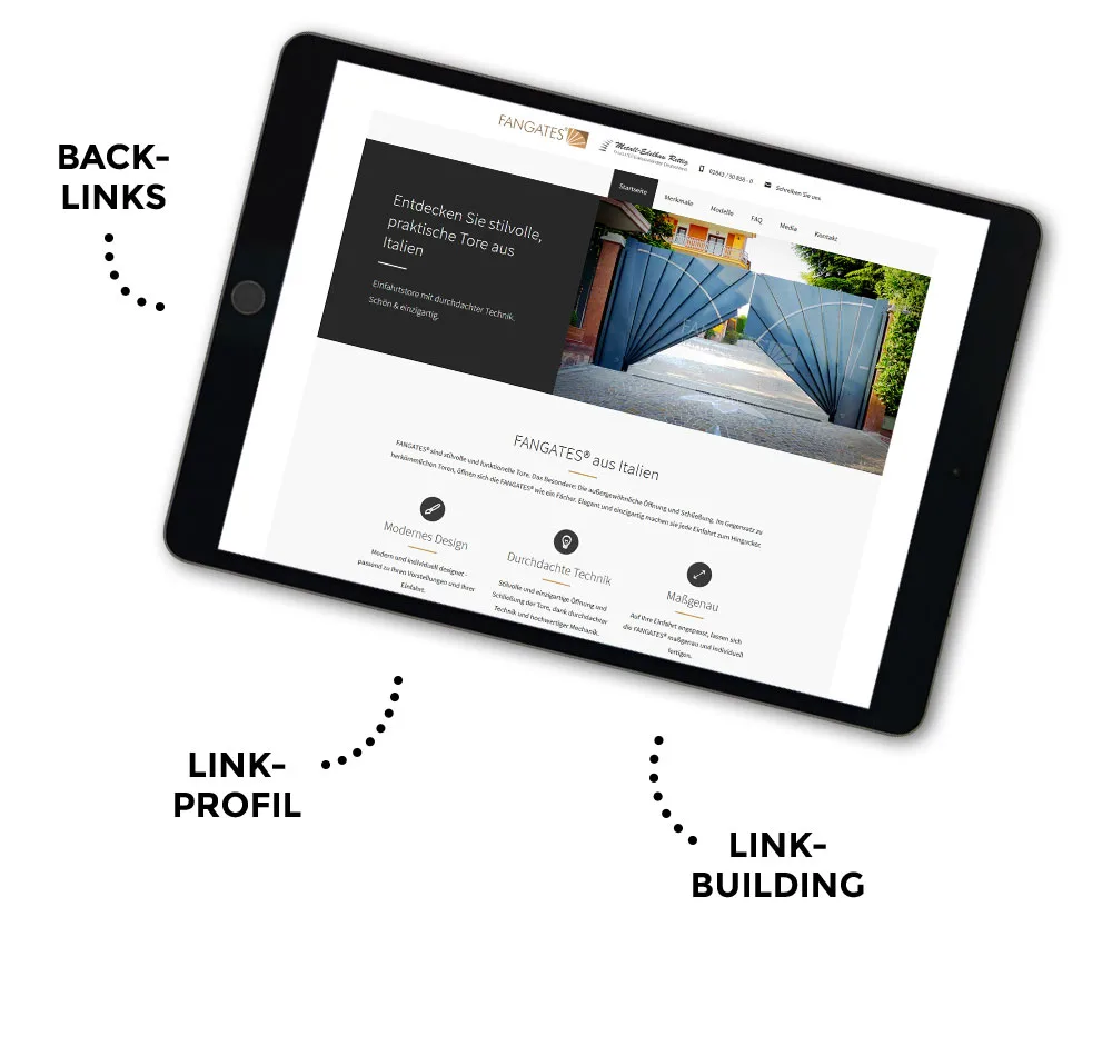 iPad mit optimierter Webseite – SEO Offpage mit Backlinks, Linkprofil und Linkbuilding durch Black on White